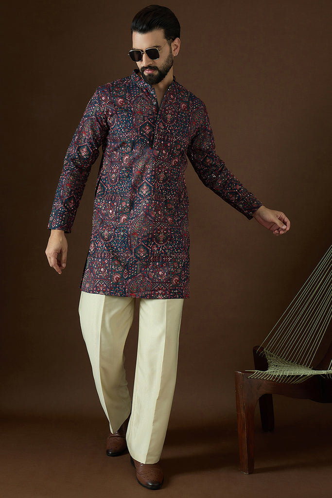 Blue Georgette Solid Embroidered Kurta MKU1872