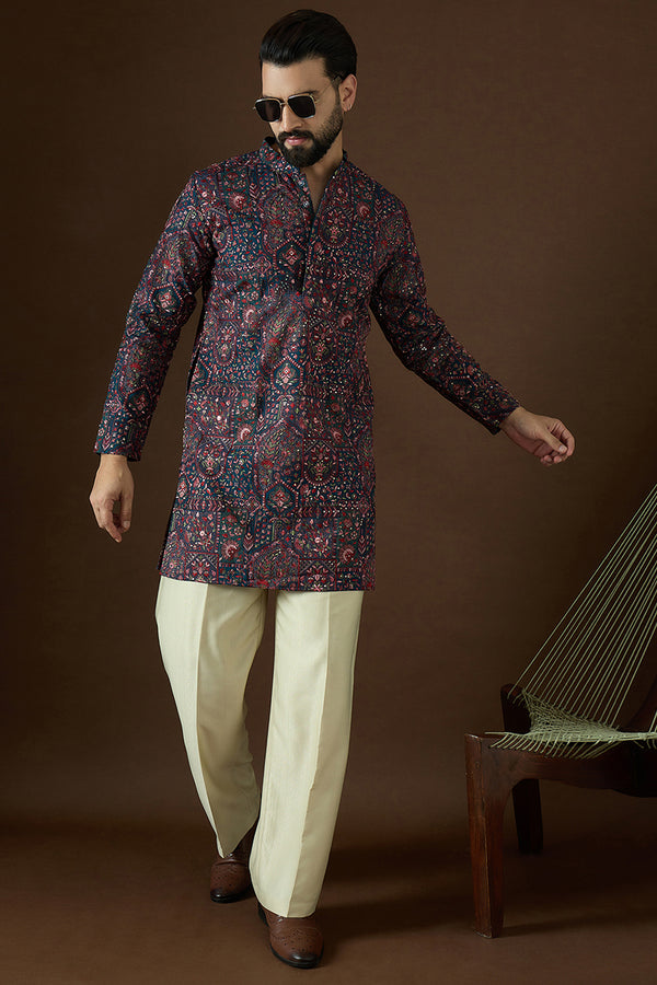 Blue Georgette Solid Embroidered Kurta MKU1872