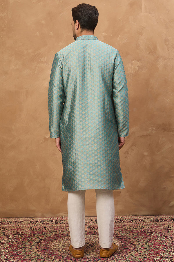 Blue Silk Blend Solid Woven Design Straight Kurta MKU1457
