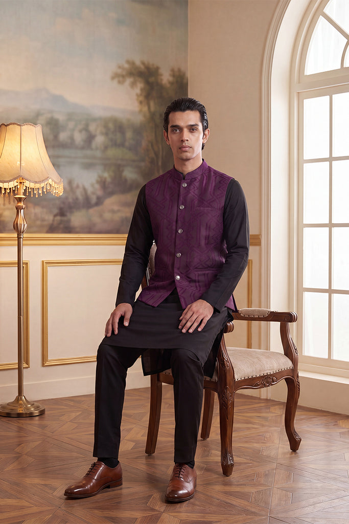 Purple Jacquard Woven Design Solid Koti MKOT1030