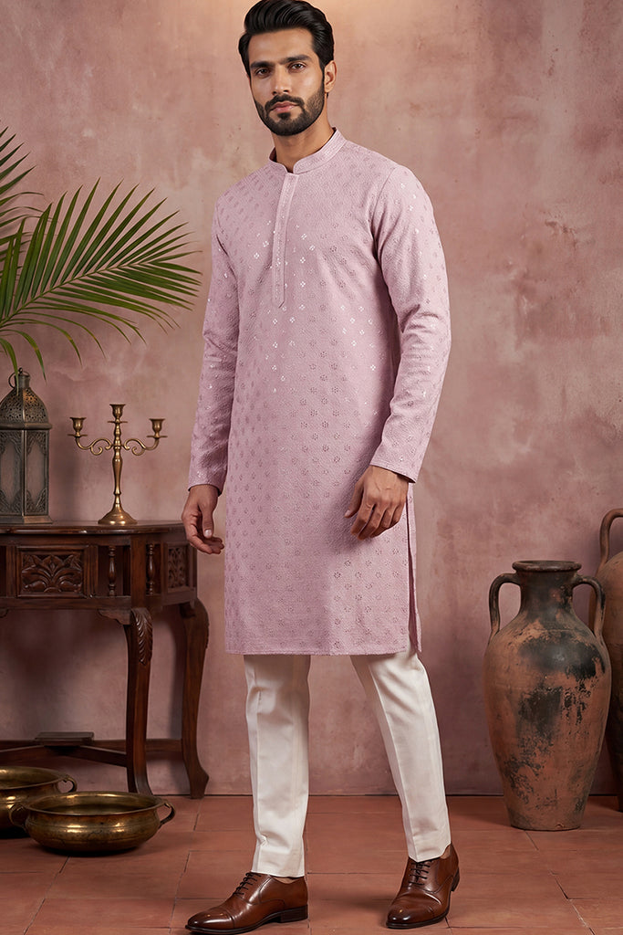 Purple Viscose Rayon Solid Embroidered Straight Kurta MKU1583