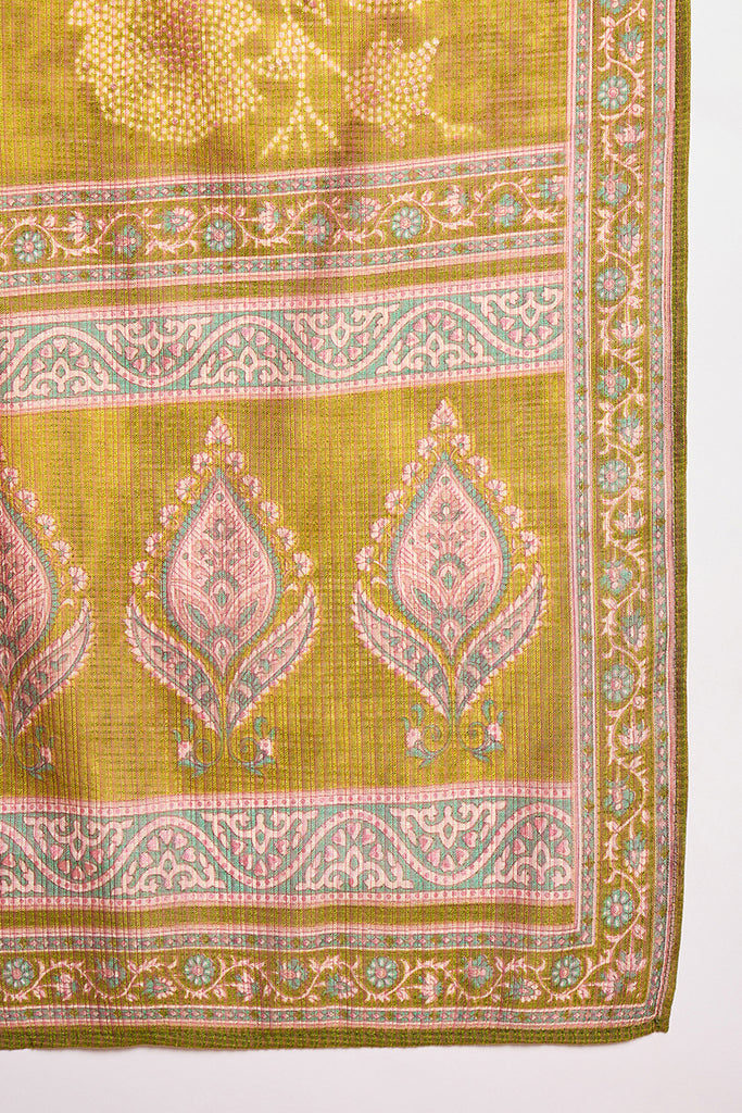 Green Silk Blend Floral Printed Straight Kurta Trouser With Dupatta PKSKD3209