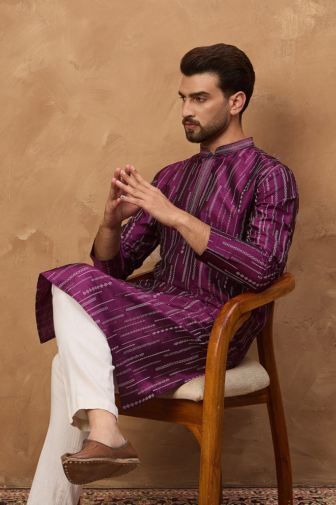 Purple Silk Blend Geometric Printed Straight Kurta MKU1518