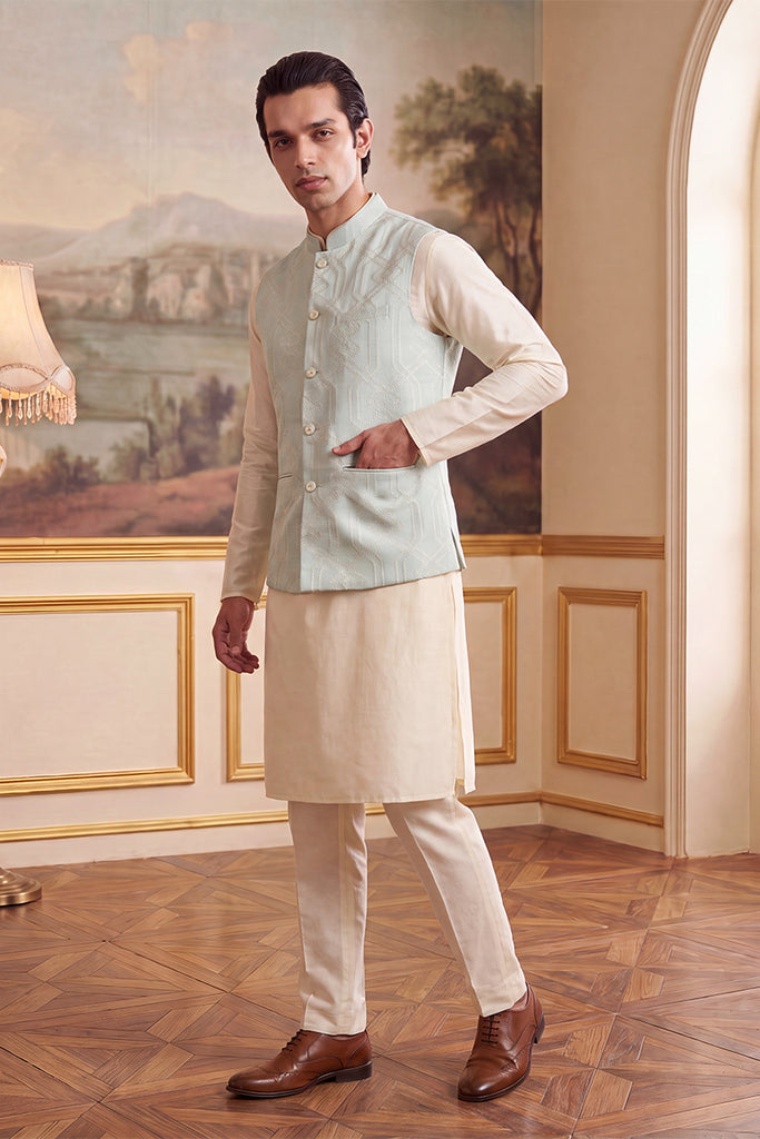 Blue Jacquard Woven Design Solid Koti MKOT1041