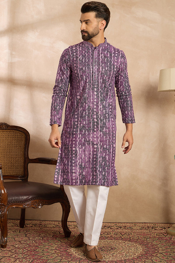 Purple Viscose Rayon Solid Printed Straight Kurta With Trouser MKSET1658