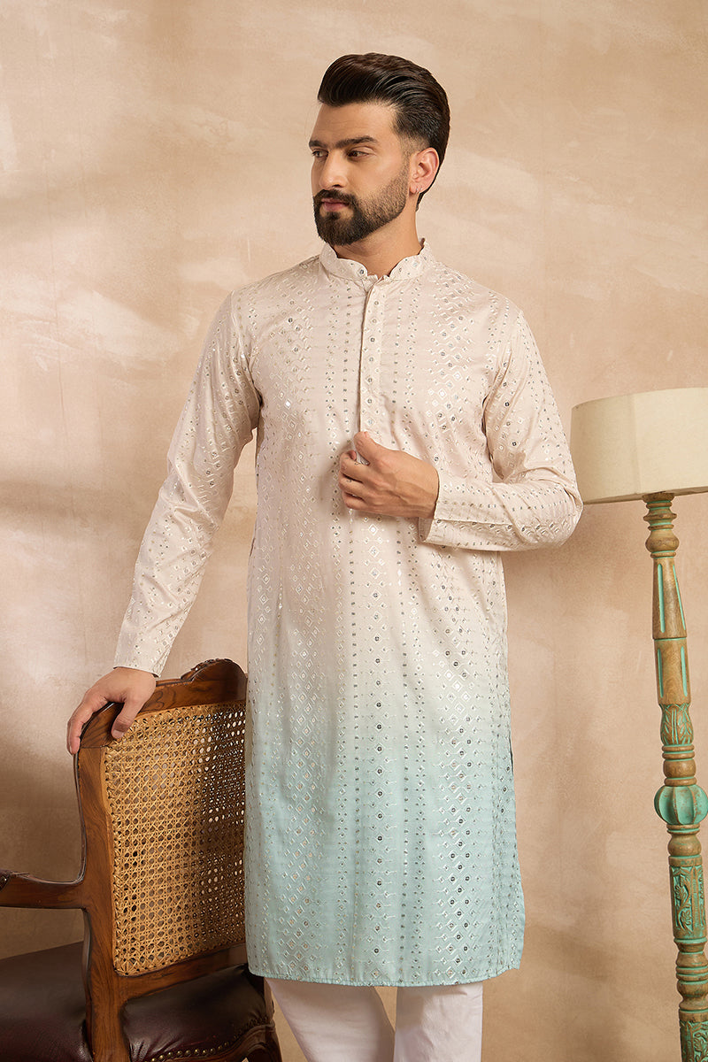 Blue Silk Blend Ombre Embroidered Straight Kurta Sets MKSET1721