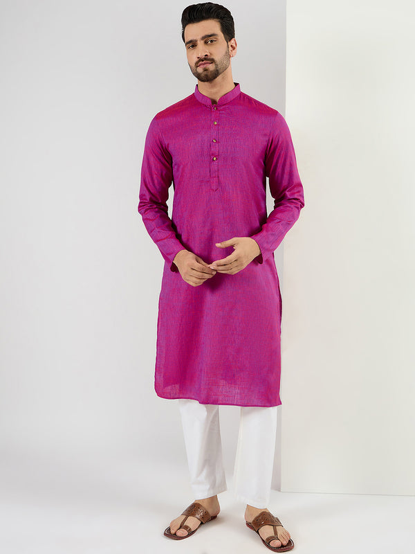 Pink Cotton Solid Woven Design Straight Kurta With Pant Set MKSET1100
