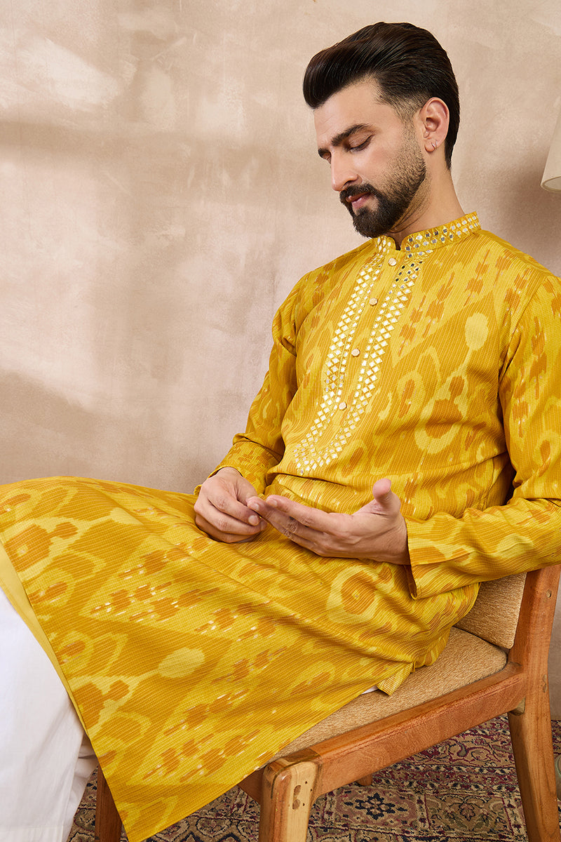 Yellow Viscose Rayon Chevron Printed Straight Kurta MKU1966