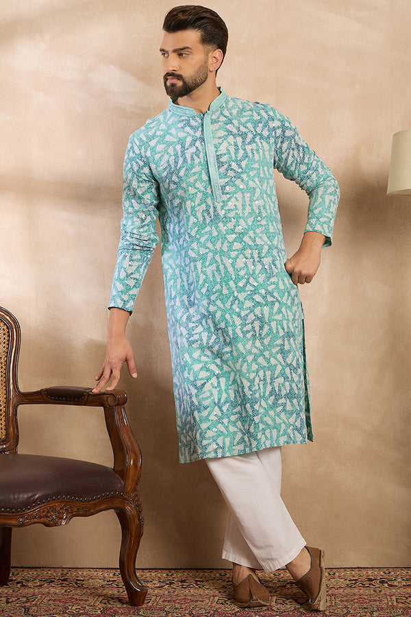 Teal Viscose Rayon Solid Printed Straight Kurta MKU1655
