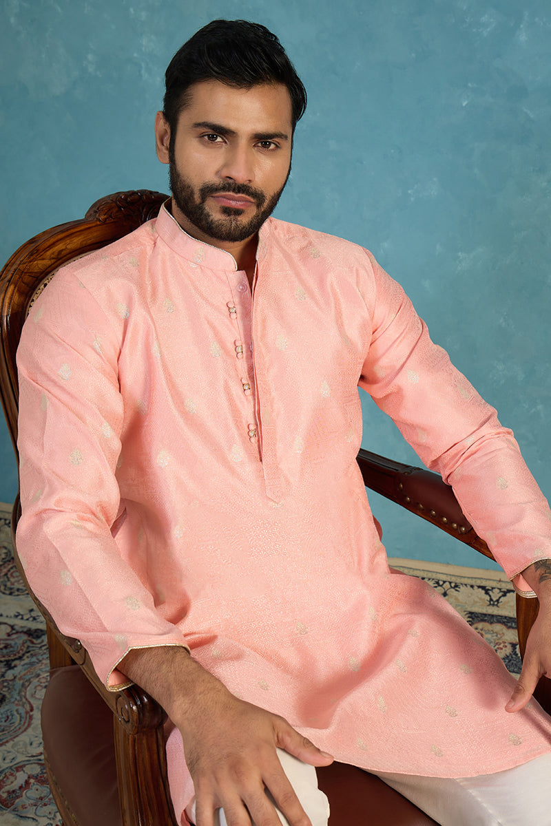 Pink Jacquard Ethnic Motifs Woven Design Kurta MKU2394