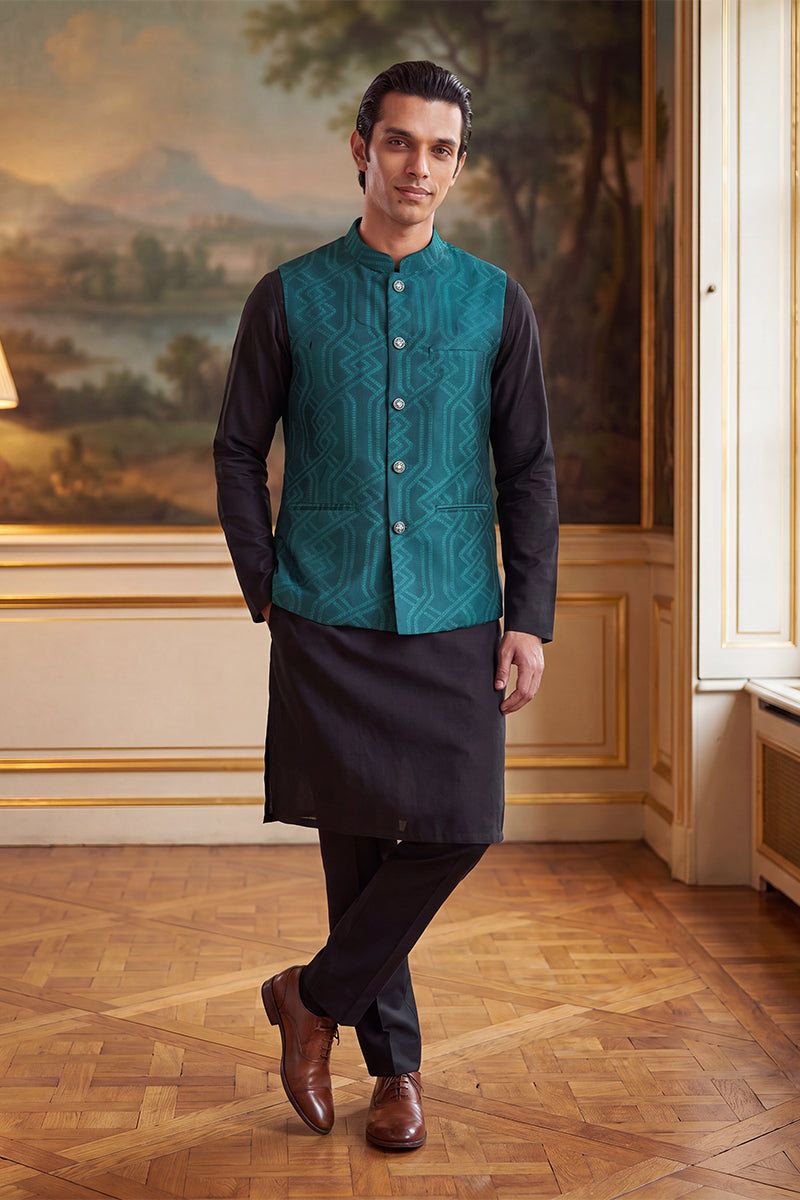 Green Jacquard Woven Design Solid Koti MKOT1044
