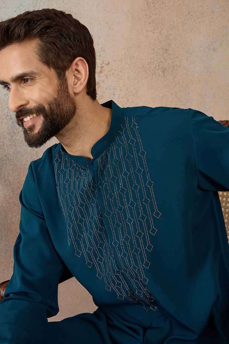 Blue Silk Blend Ethnic Motifs Printed Kurta With Trouser MKSET2389