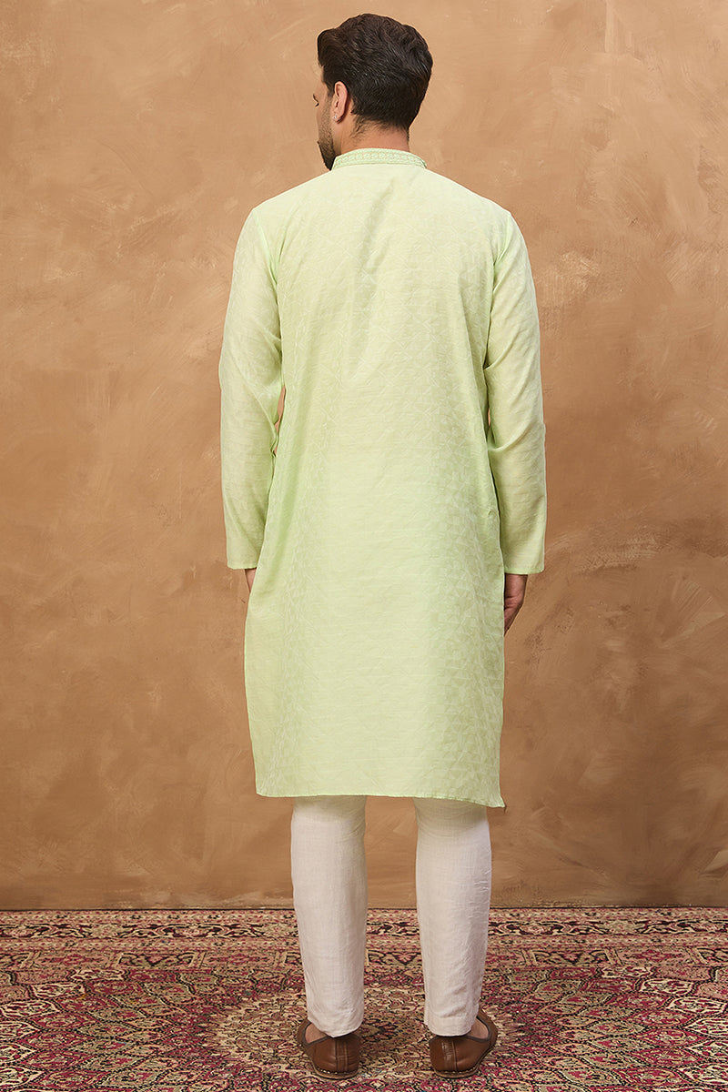 Green Silk Blend Solid Embroidered Straight Kurta MKU1451