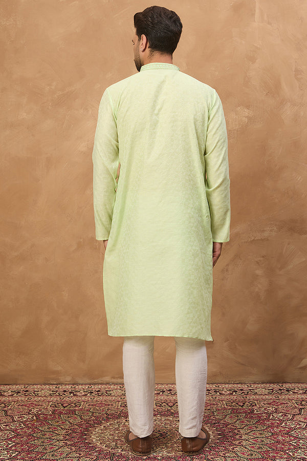 Green Silk Blend Solid Embroidered Straight Kurta MKU1451