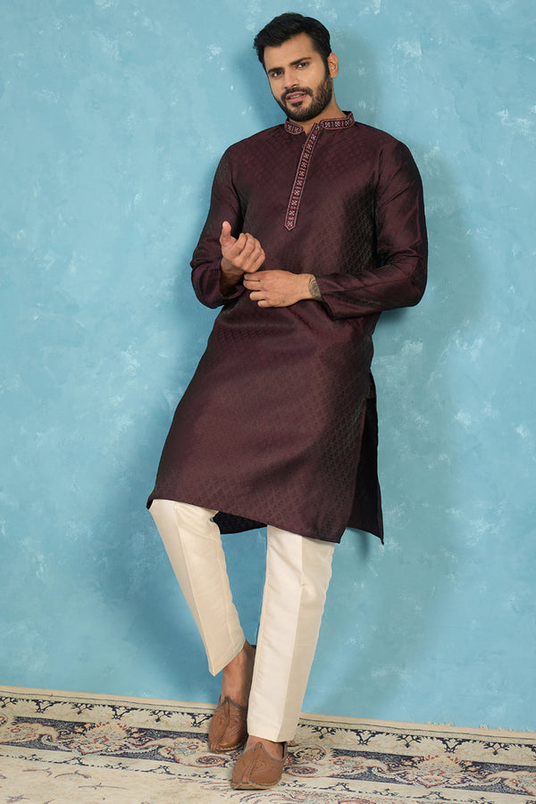 Purple Silk Blend Woven Design Straight Kurta MKU1835