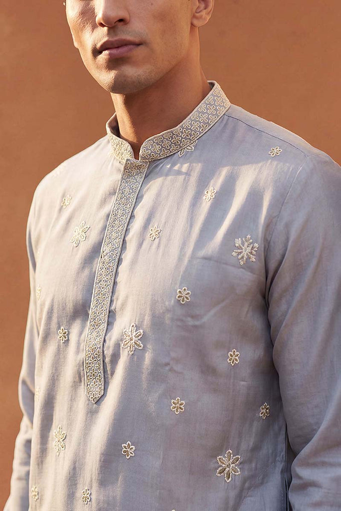 Blue Silk Blend Solid Embroidered Kurta With Trousers MKSET2175