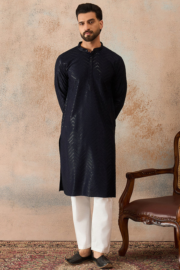 Blue Rayon Embroidered Solid Straight Kurta With Trousers MKSET2189