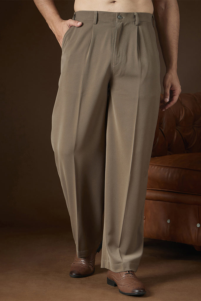 Taupe Modal Solid Regular Korean Pant MBOT1015