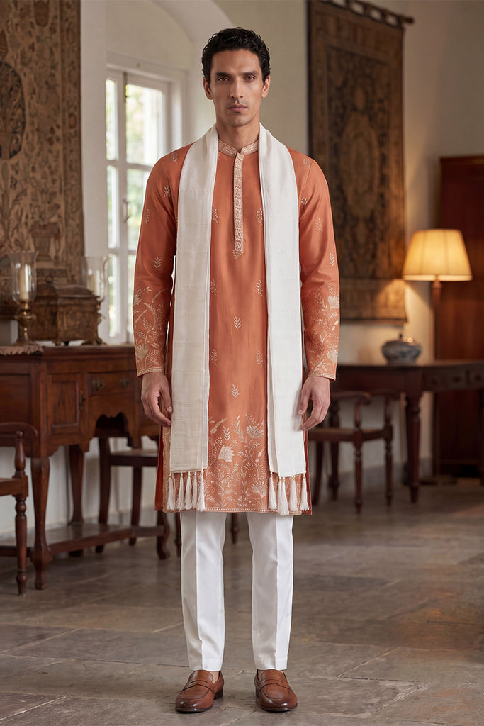 Peach Vartican Solid Embroidered Straight Kurta Sets MKPD1935