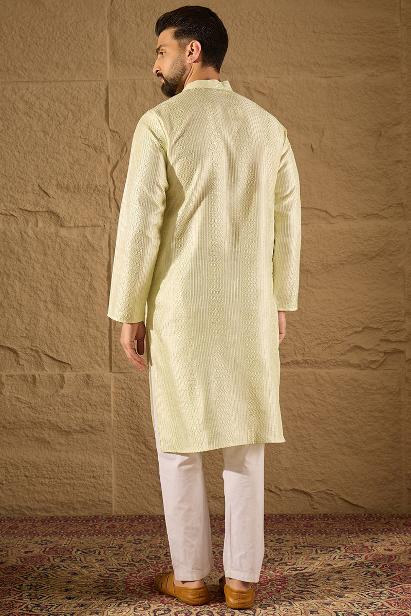 Green Silk Blend Solid Embroidered Straight Kurta with Trouser MKSET1287
