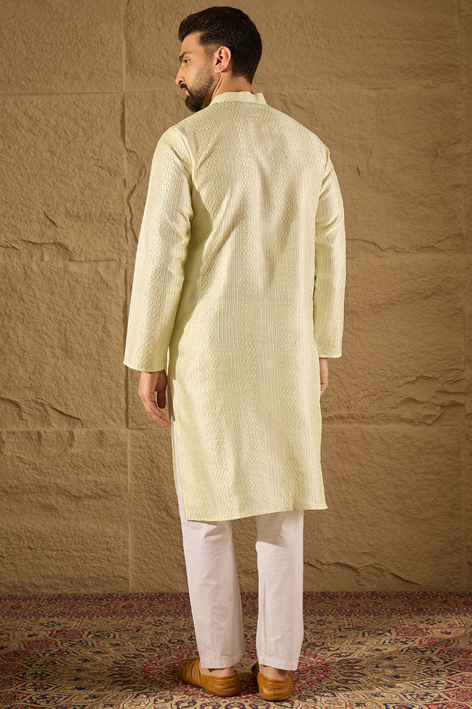 Green Silk Blend Solid Embroidered Straight Kurta with Trouser MKSET1287