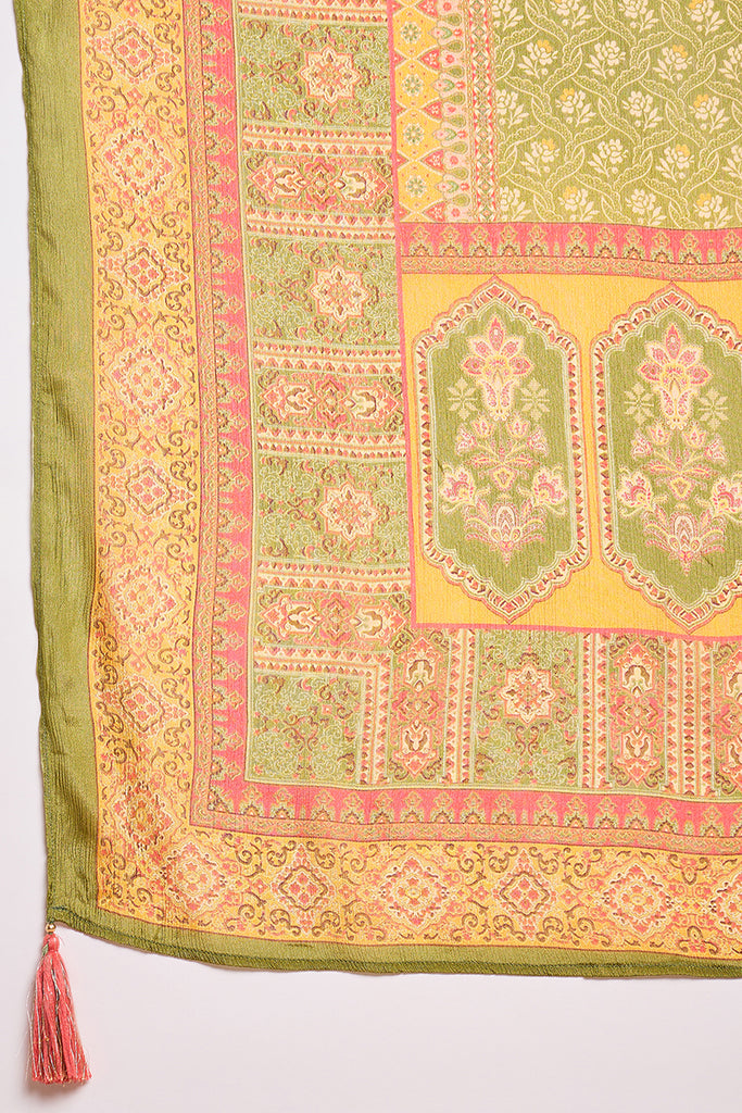 Olive Green Viscose Rayon Embroidered Kurta Trouser With Dupatta HPKSKD2786