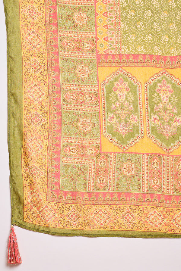 Olive Green Viscose Rayon Embroidered Kurta Trouser With Dupatta HPKSKD2786