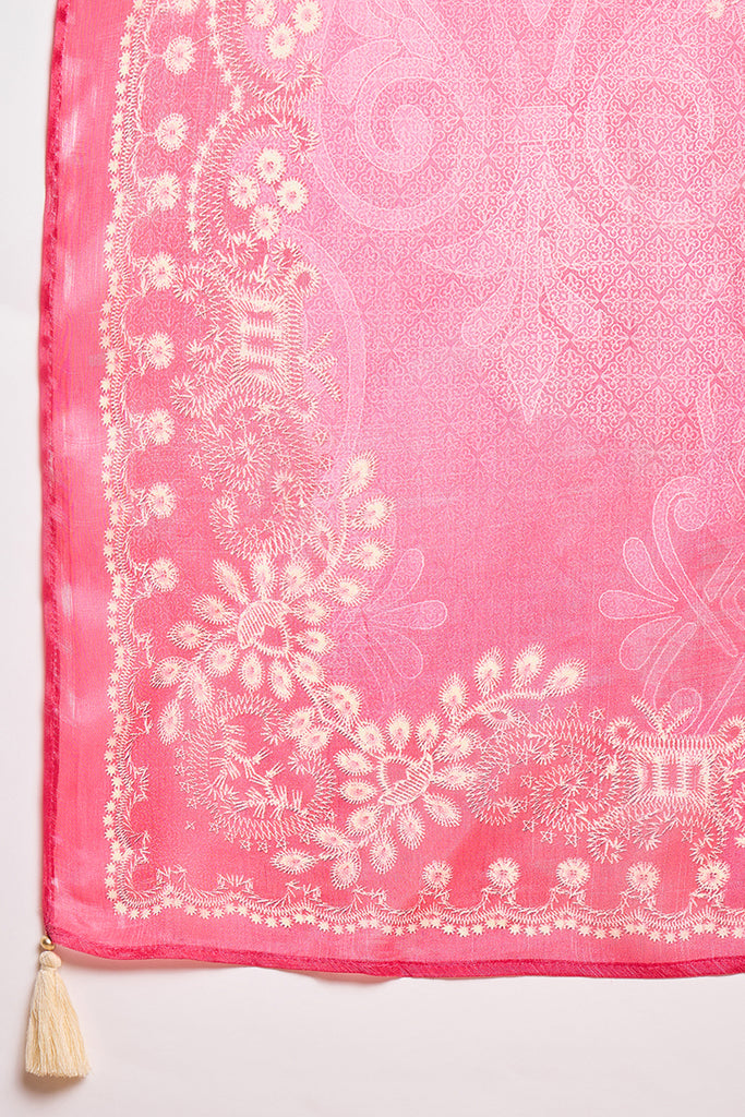 Pink Viscose Rayon Embroidered Kurta Trouser With Dupatta  HSKSKD3022