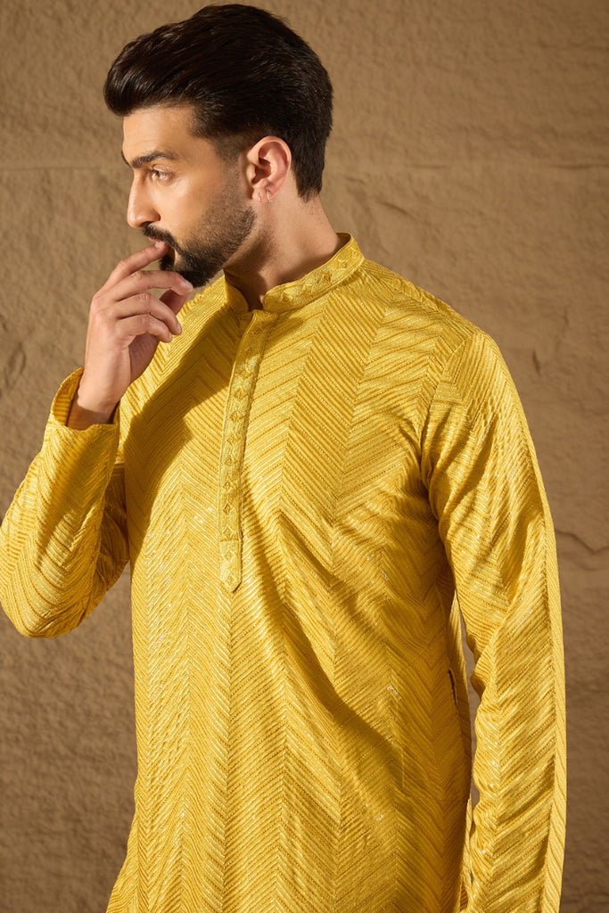 Yellow Viscose Rayon Solid Embroidered Straight Kurta MKU1204