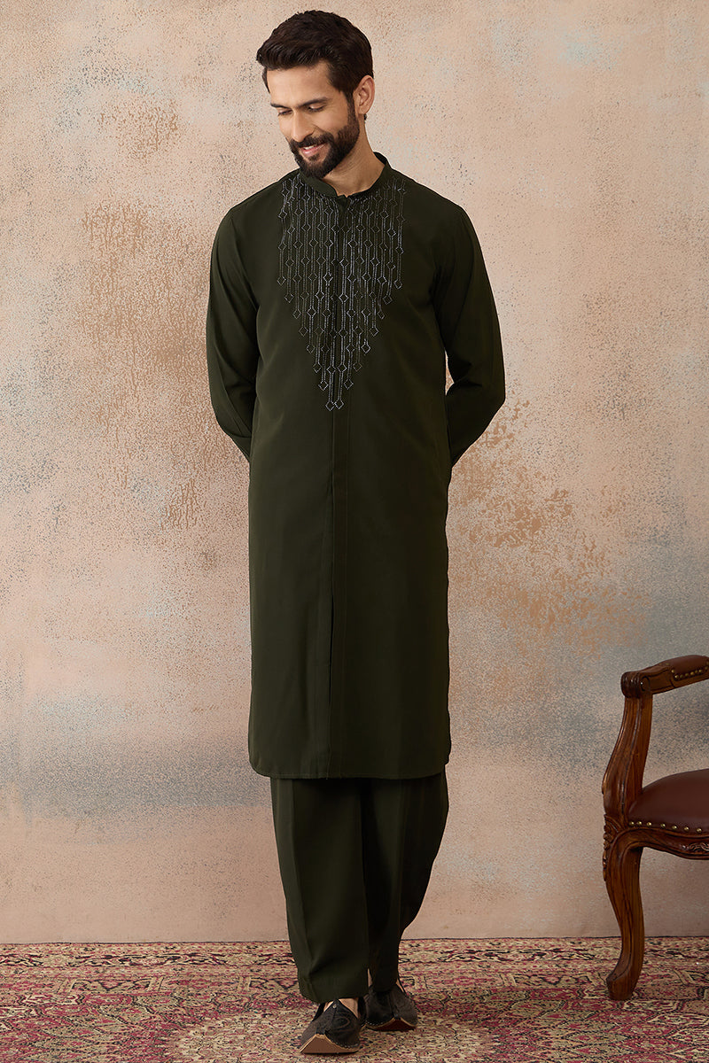 Green Silk Blend Ethnic Motifs Printed Kurta With Trouser MKSET2391