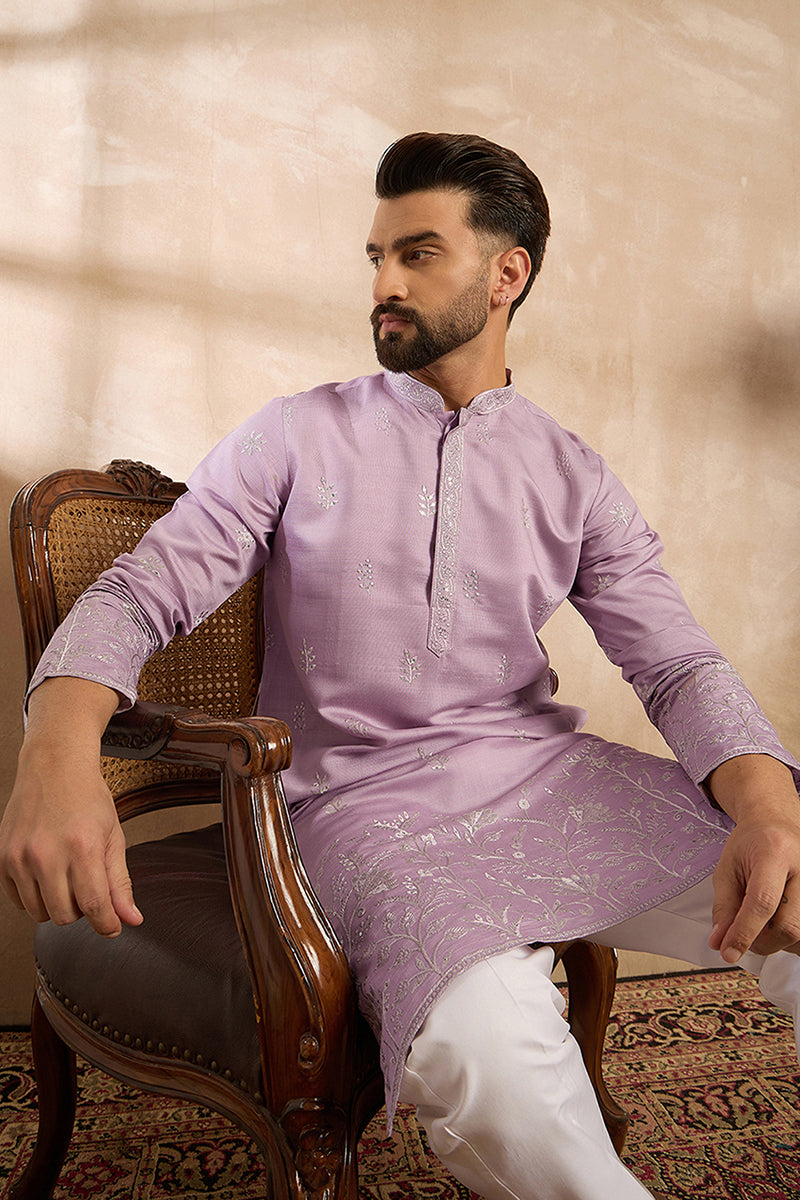 Lavender Silk Blend Floral Embroidered Straight Kurta MKU1781