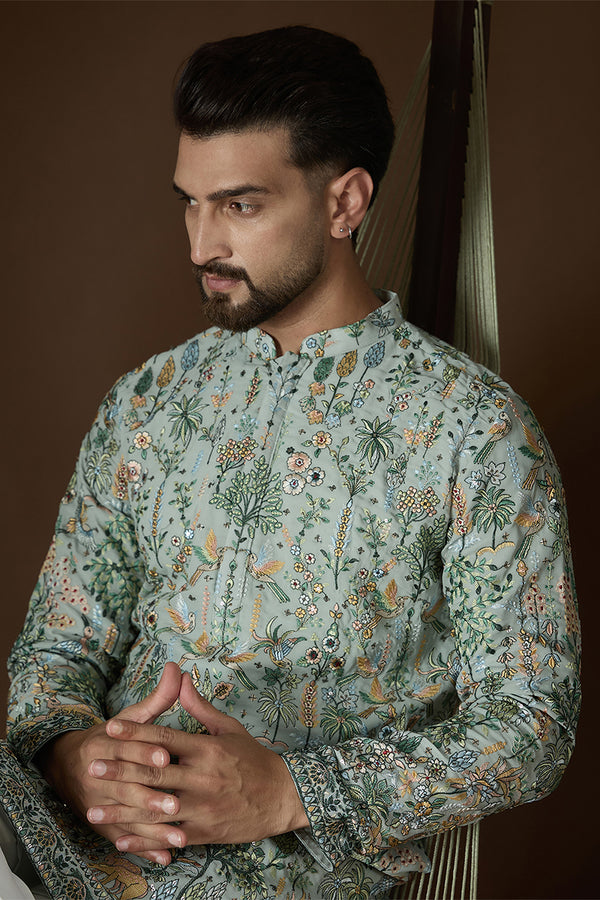 Sea Green Georgette Solid Embroidered Kurta MKU2729