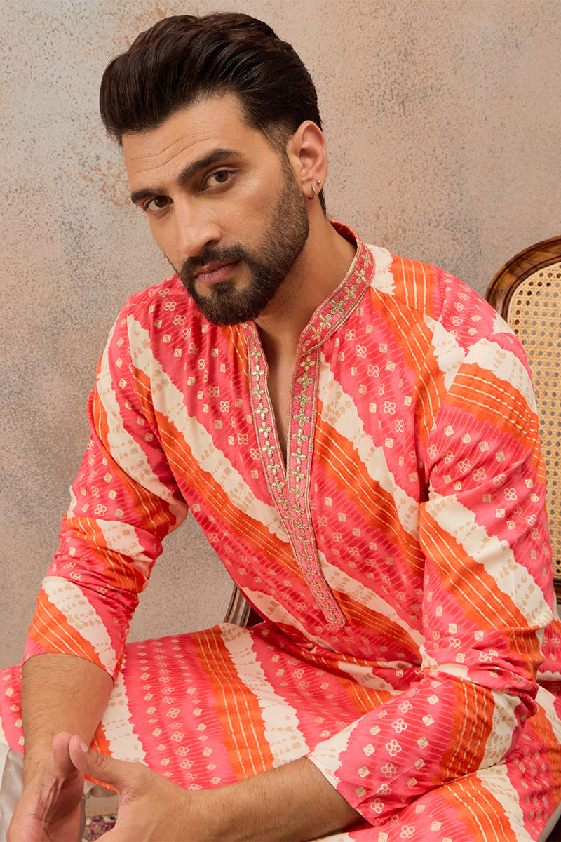 Multi Viscose Rayon Leheriya Printed Kurta With Trouser MKSET2812