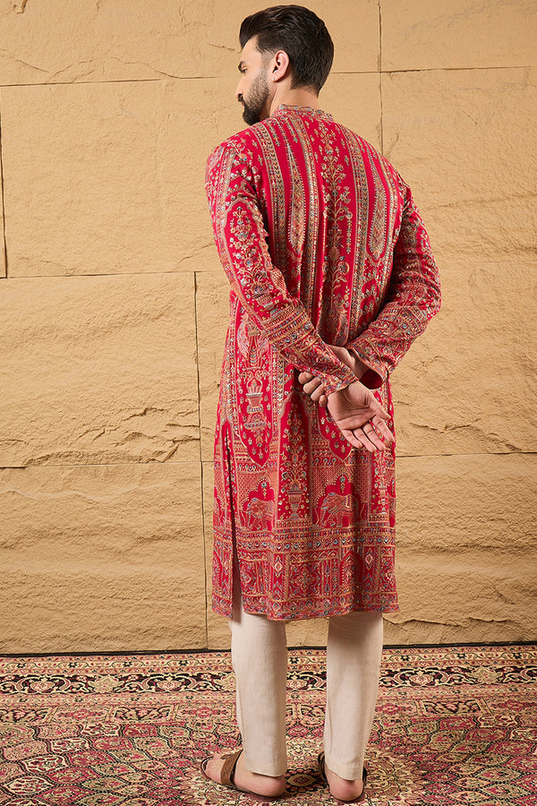 Pink Georgette Solid Embroidered Straight Kurta with Trouser MKSET1160