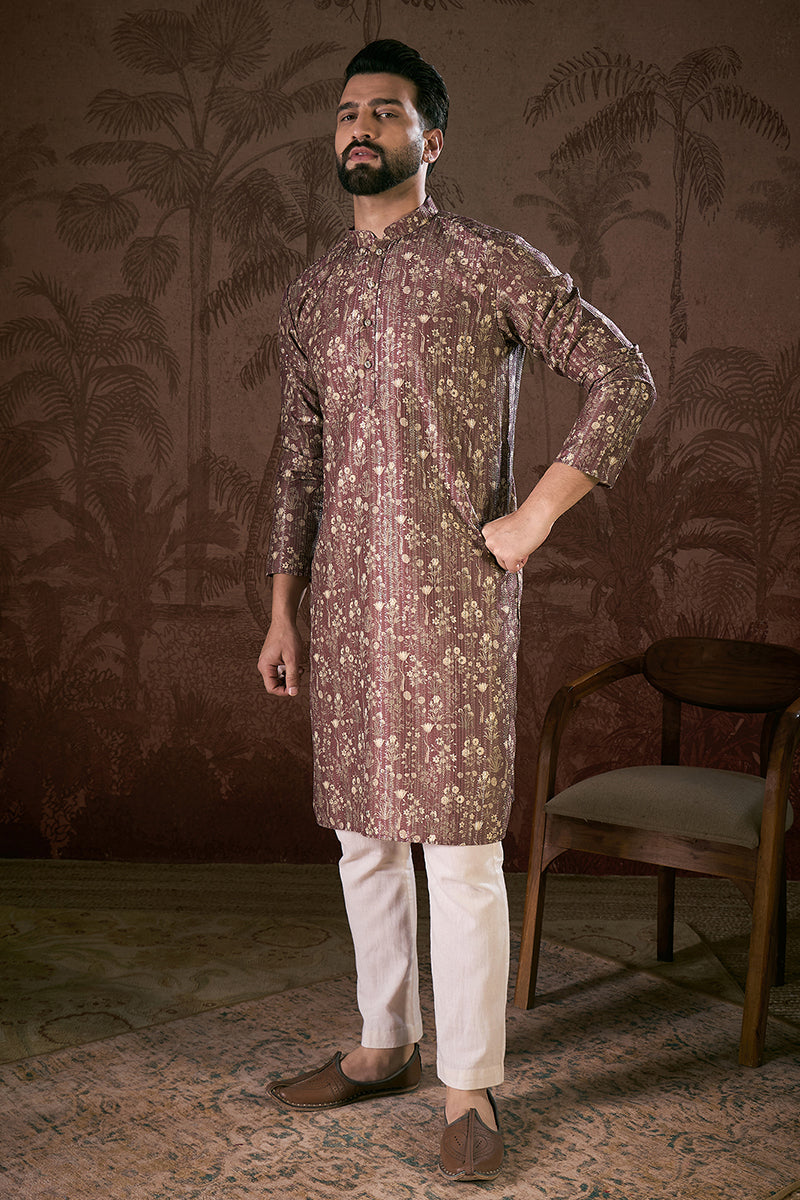 Mauve Silk Blend Floral Printed Straight Kurta MKU1932