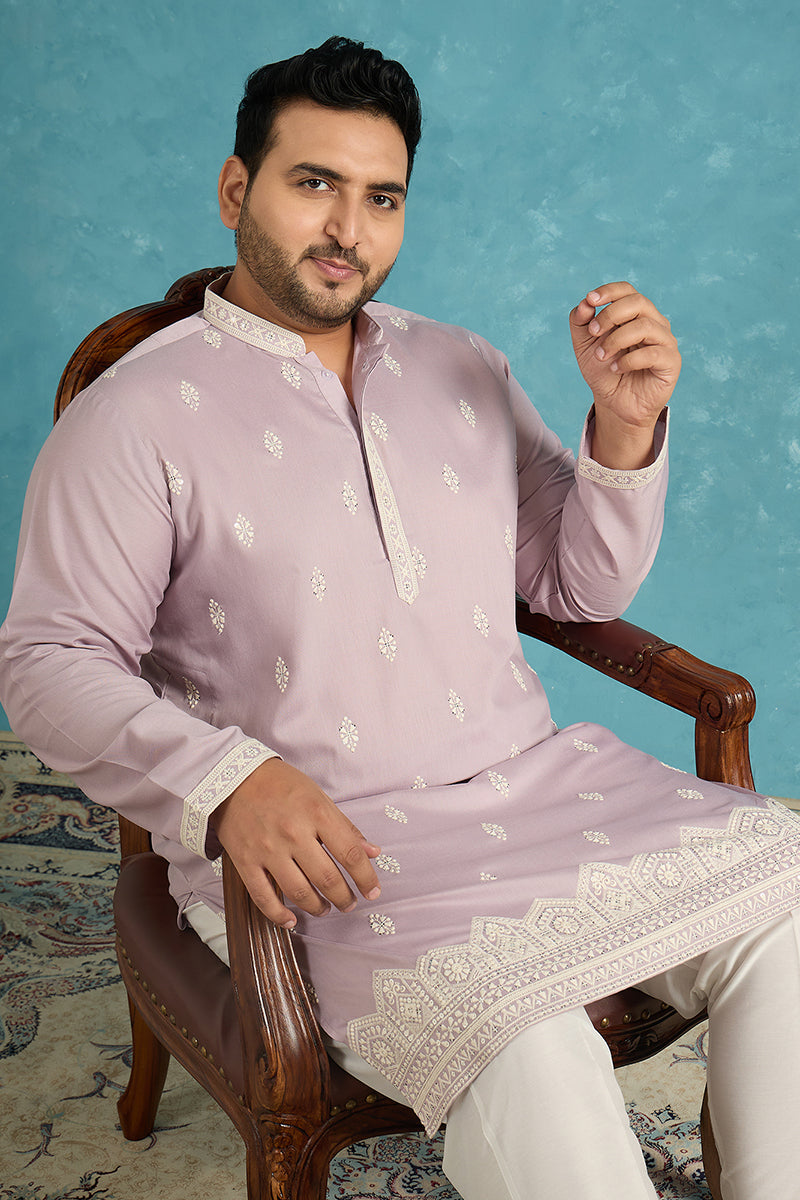 Lavender Silk Blend Solid Sequins Embroidered Kurta MKU2269
