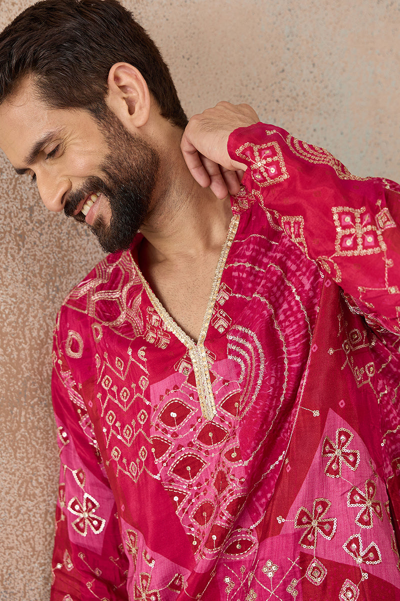 Pink Silk Blend Ethnic Motifs Embroidered Kurta With Trouser MKSET2453