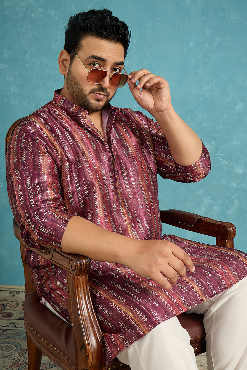 Purple Silk Blend Striped Printed Kurta MKU1905