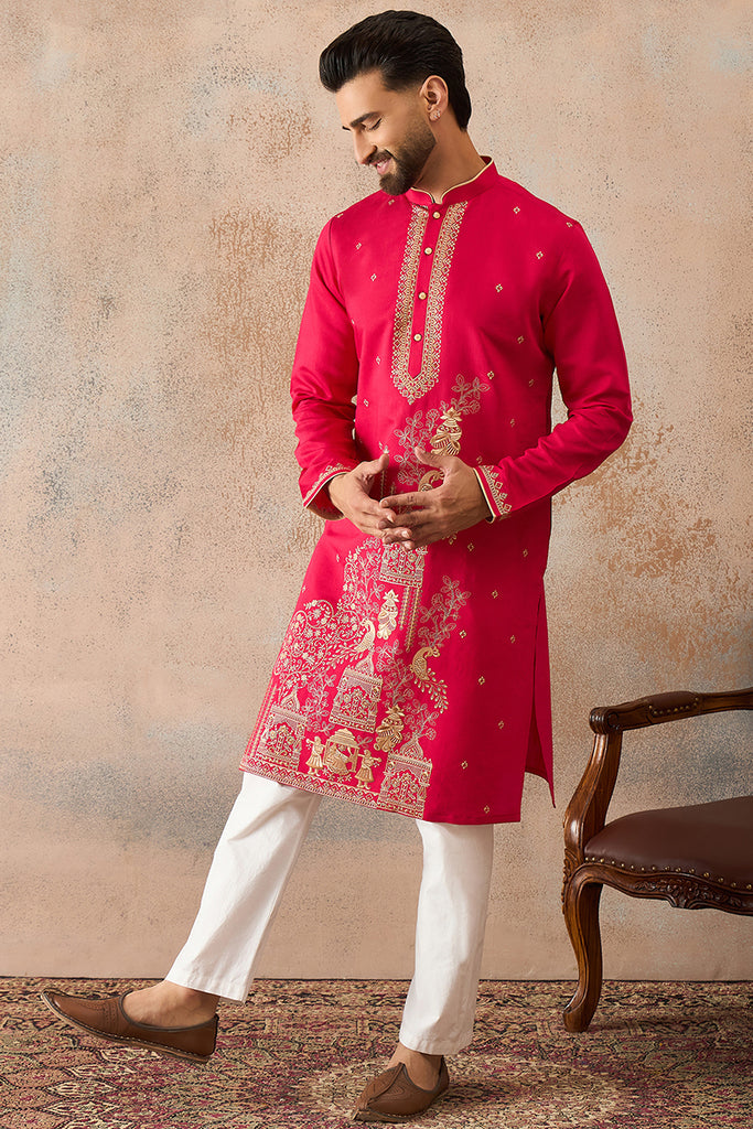 Pink Viscose Rayon Solid Emboidered Straight Kurta With Trouser MKSET2203