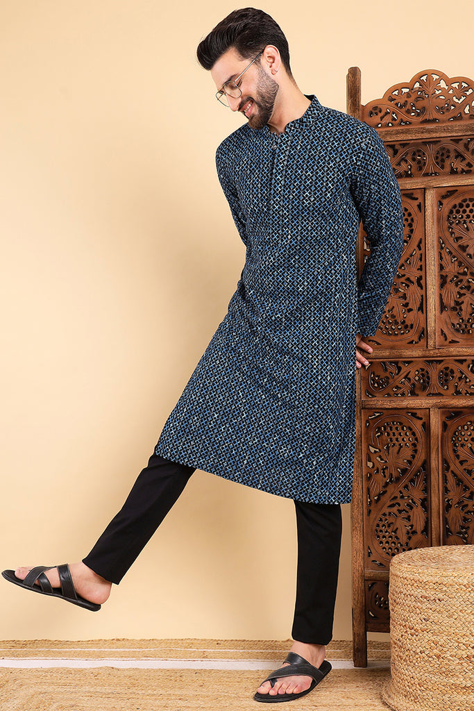 Blue Viscose Rayon Solid Dyed Straight Kurta with Trouser MKSET1013BLU