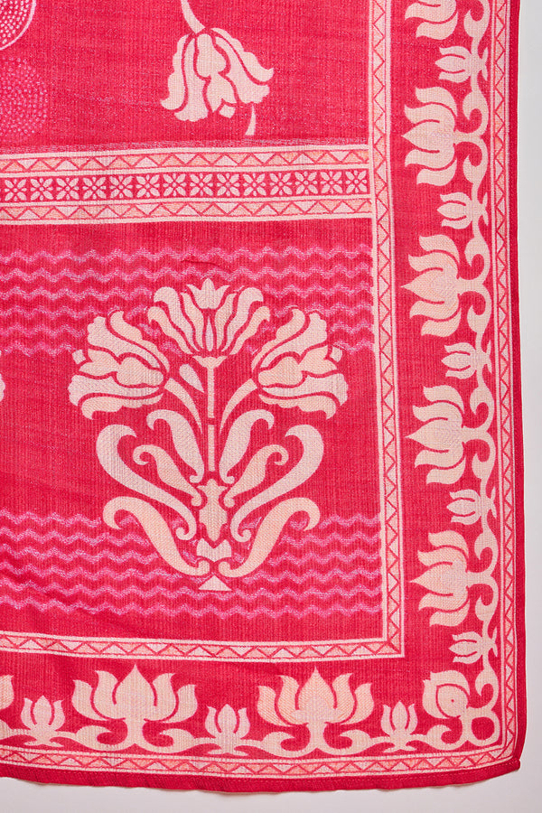 Pink Poly Silk Floral Printed Straight Kurta Trouser With Dupatta VKSKD3208
