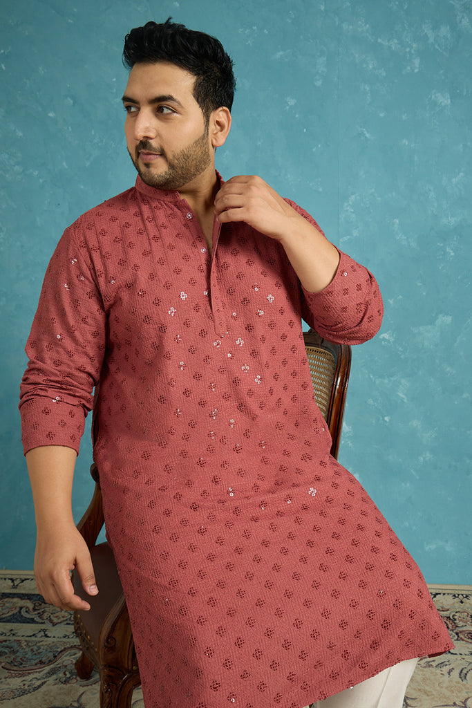 Red Viscose Rayon Solid Chikankari Embroidered Kurta MKU1057
