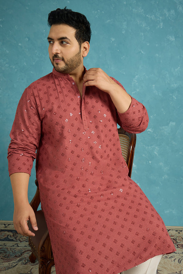 Red Viscose Rayon Solid Chikankari Embroidered Kurta MKU1057