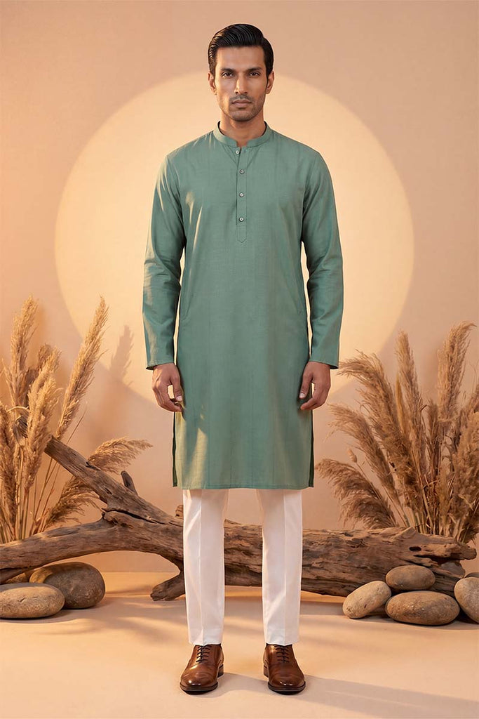 Green Silk Blend Solid Solid Kurta With Trousers MKSET2221