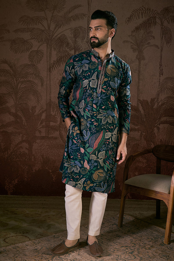 Blue Silk Blend Floral Printed Straight Kurta With Trouser MKSET1962