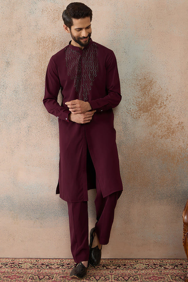 Maroon Silk Blend Ethnic Motifs Printed Kurta With Trouser MKSET2390