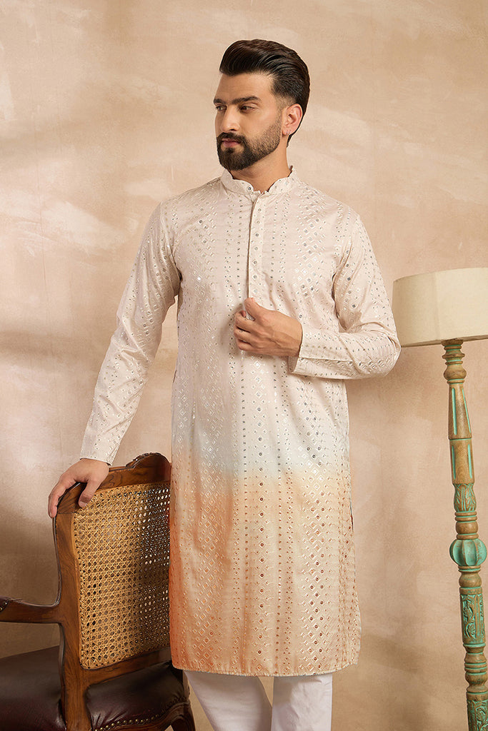 Peach Silk Blend Ombre Embroidered Straight Kurta MKU1724