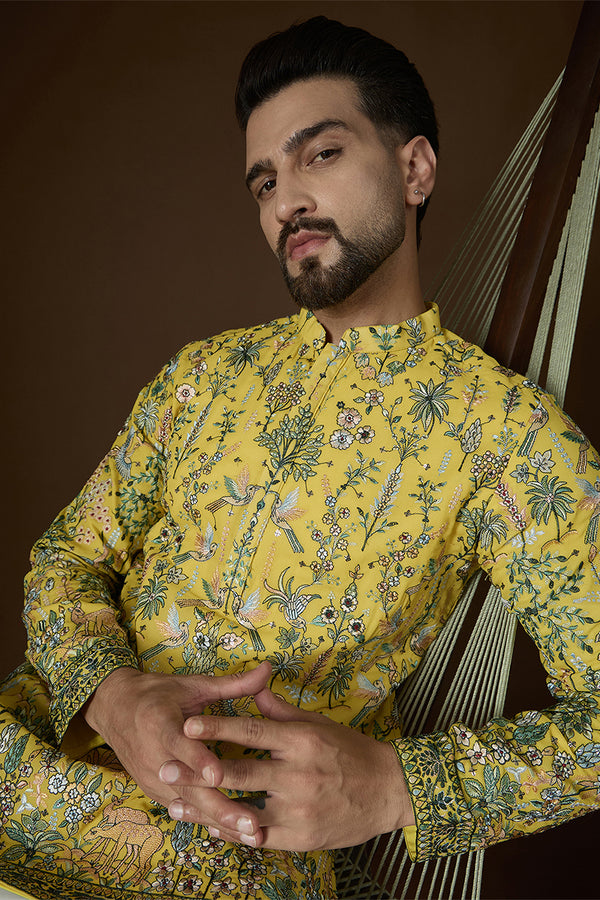 Yellow Georgette Solid Embroidered Kurta MKU2727