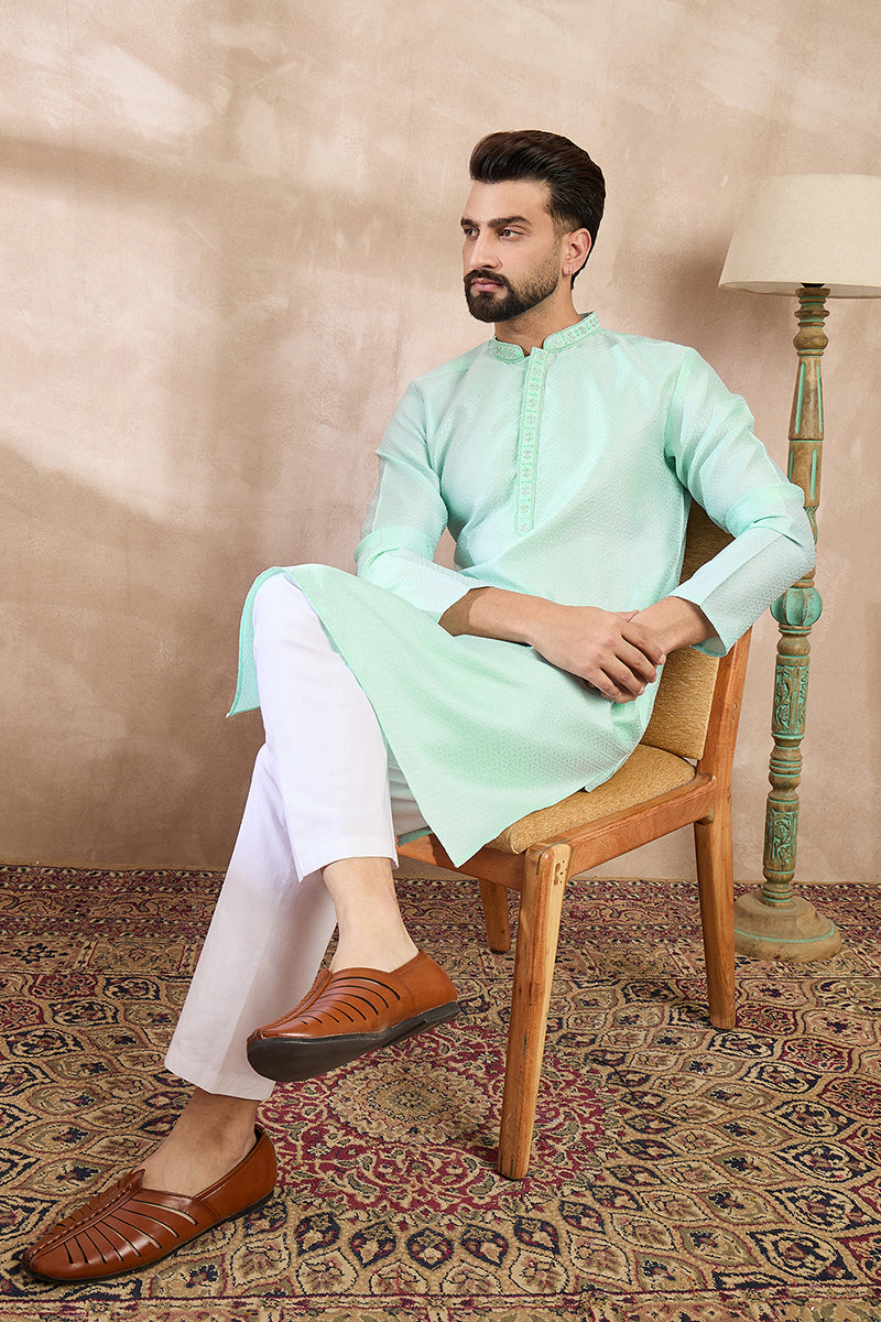 Blue Silk Blend Solid Embroidered Straight Kurta MKU1734