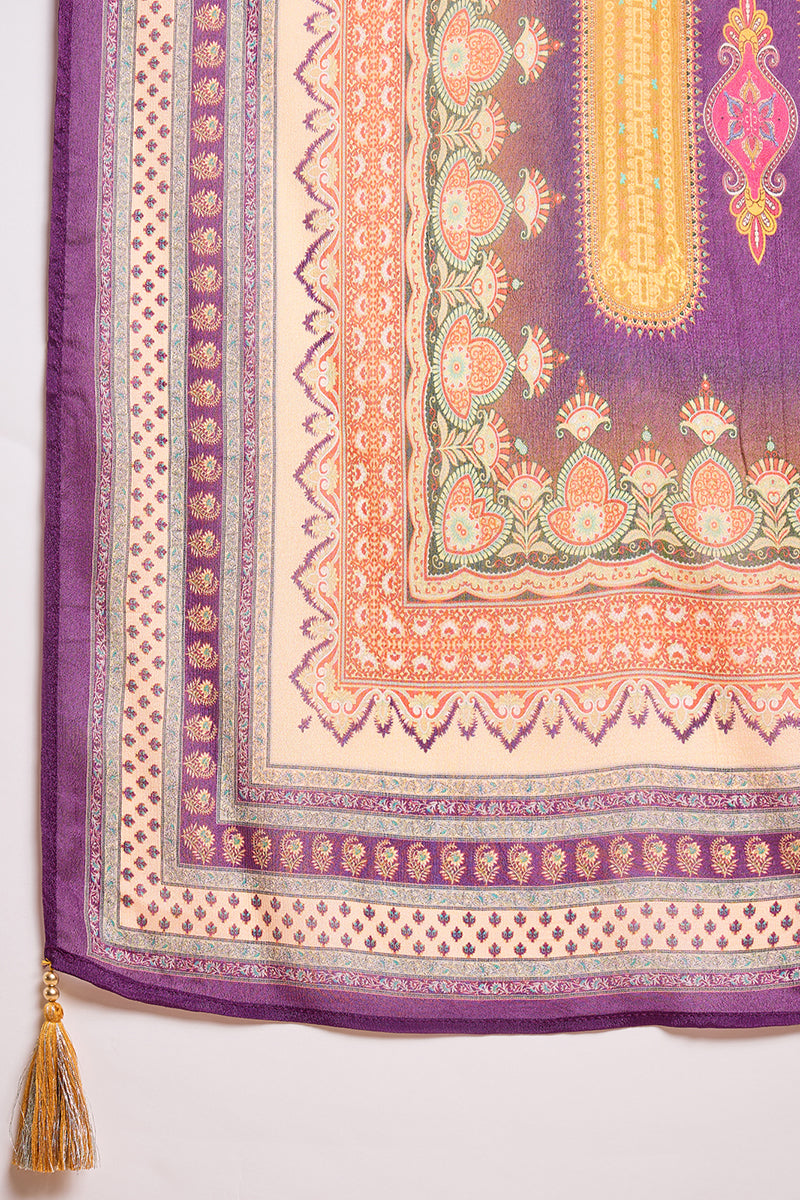 Purple Viscose Rayon Embroidered Kurta Trouser With Dupatta  HPKSKD2805